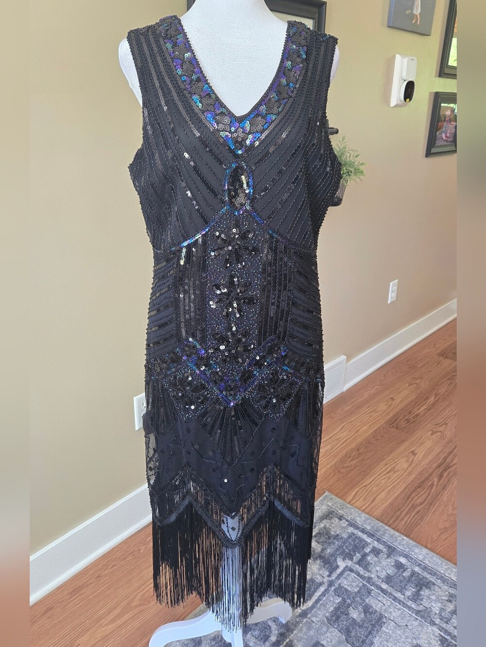 Black Sequin Flapper Dress Costume with Iridesce And Fringe